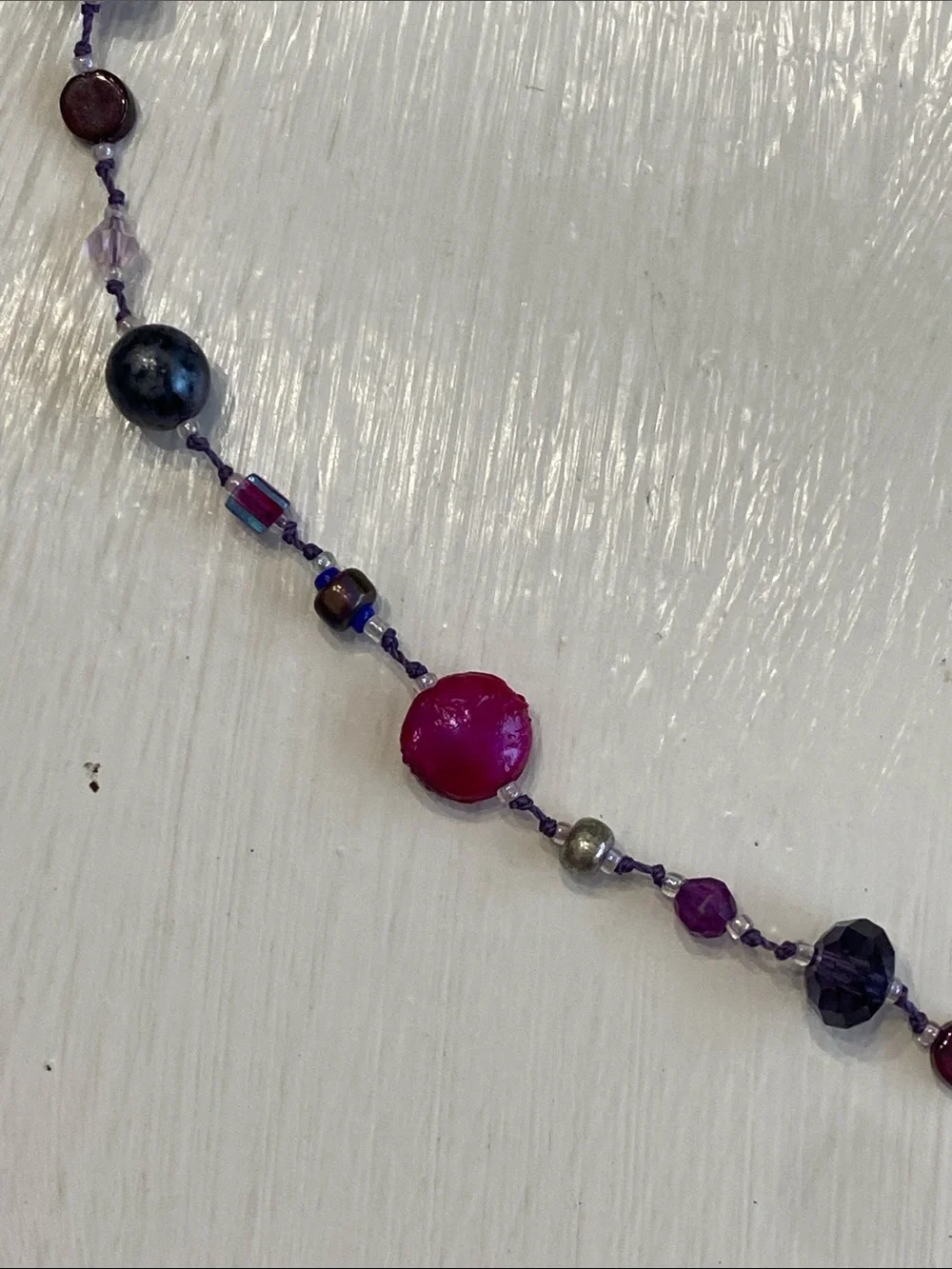 Purple & Pink Beaded Whimsical Artesian Necklace